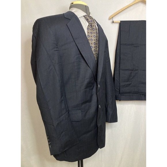 Jos A Bank Mens Suit 42L 46" 36x31 Blue Stripe Jacket Blazer Sport Coat Wool - Picture 4 of 15